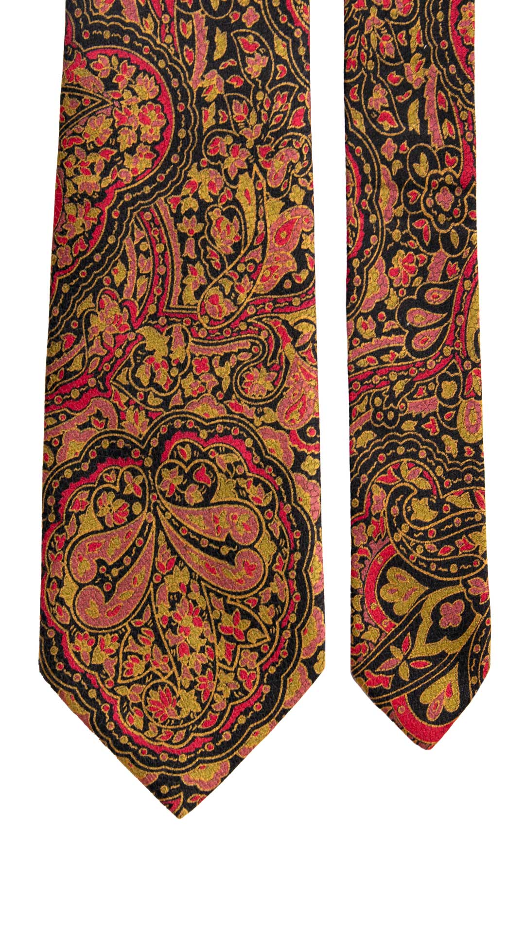 Cravatta Vintage di Seta Jacquard Nera Paisley Giallo Oro Rosa Fucsia CV1006 Made in Italy Graffeo Cravatte Pala