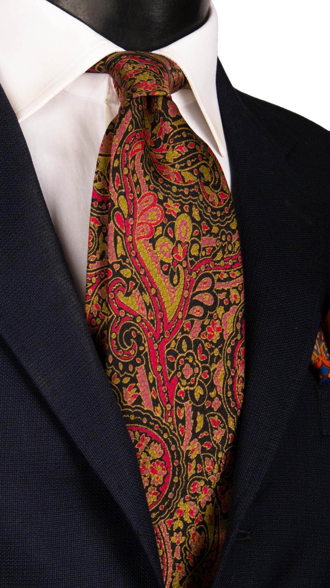 Cravatta Vintage di Seta Jacquard Nera Paisley Giallo Oro Rosa Fucsia CV1006 Made in Italy Graffeo Cravatte