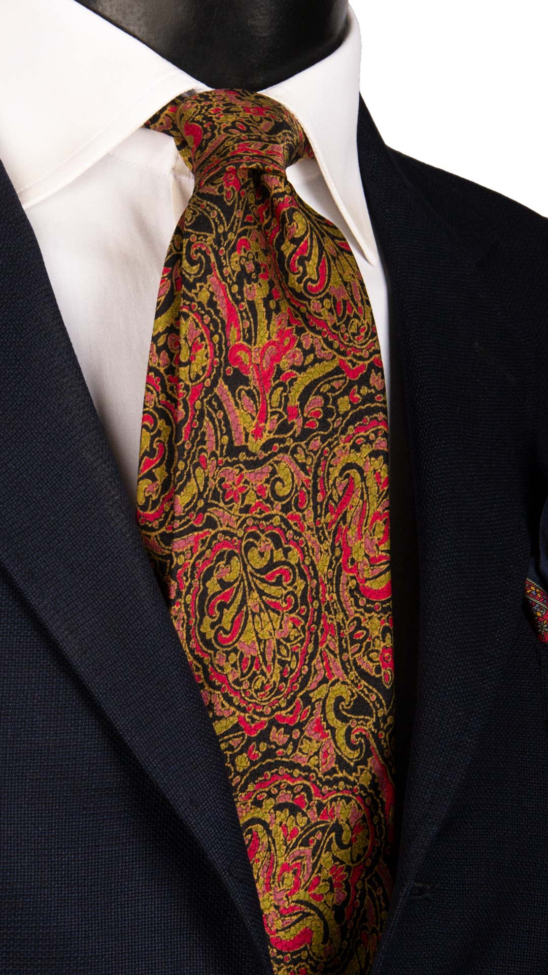 Cravatta Vintage di Seta Jacquard Nera Paisley Giallo Oro Rosa Fucsia CV1029 Made in Italy Graffeo Cravatte