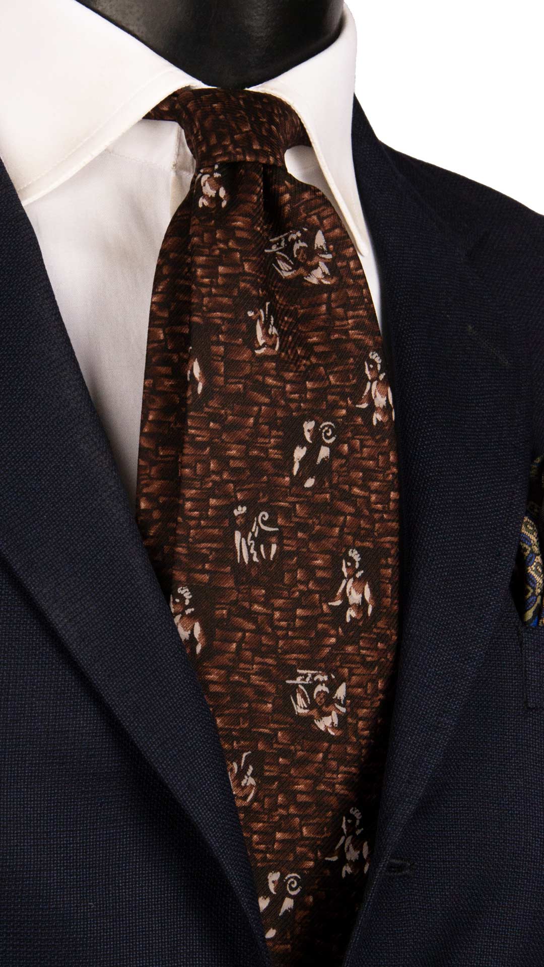 Cravatta Vintage di Seta Jacquard Nero Fantasia Marrone CV1155 Made in Italy Graffeo Cravatte