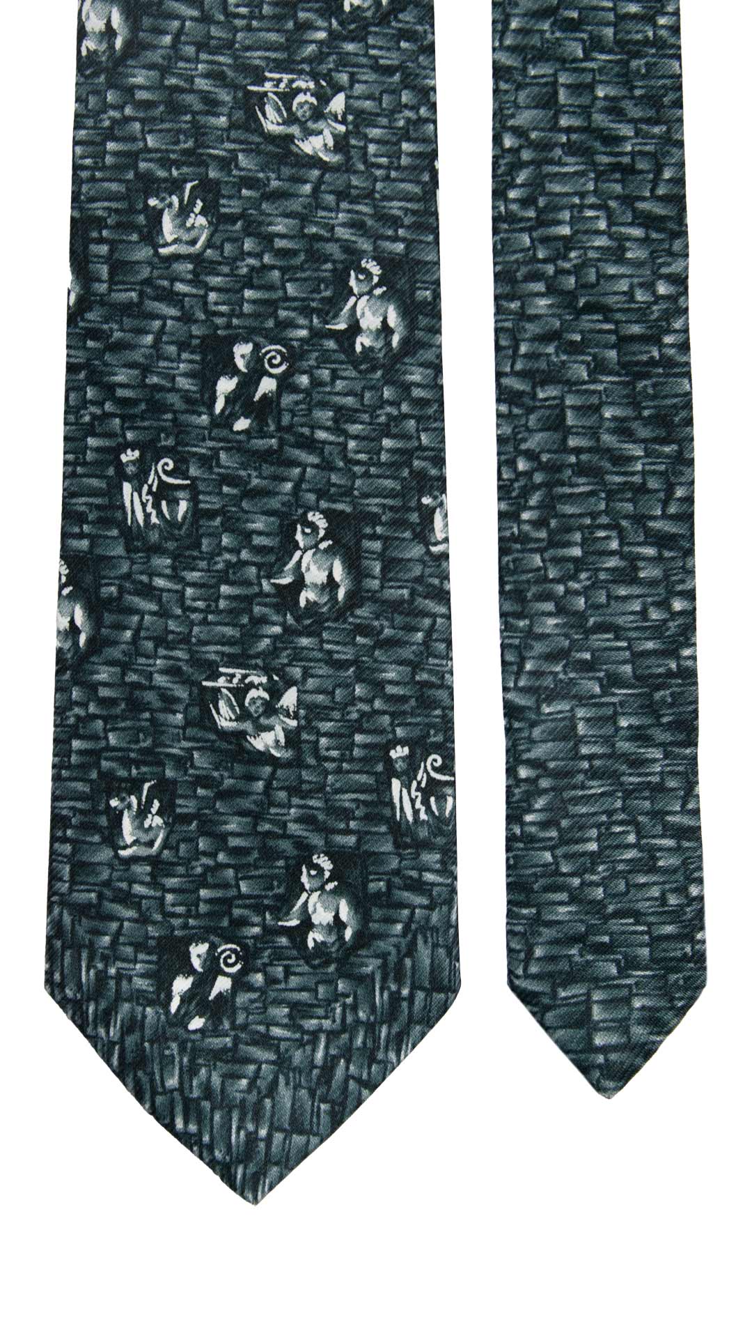 Cravatta Vintage di Seta Jacquard Nero Fantasia Multicolor CV939 Made in Italy Graffeo Cravatte Pala