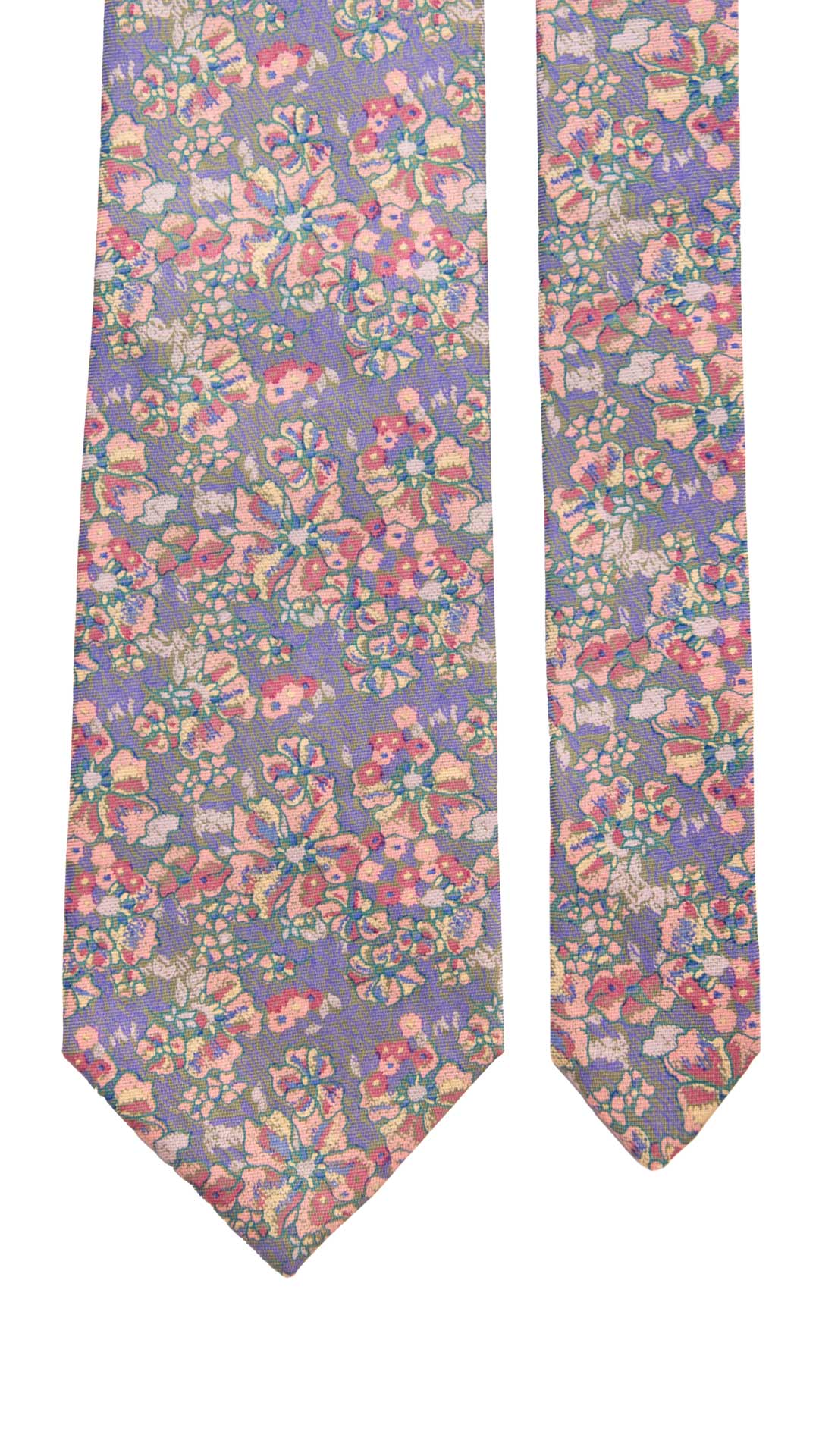 Cravatta Vintage di Seta Jacquard Rosa Lilla A Fiori Multicolor CV999  Made in Italy Graffeo Cravatte Pala