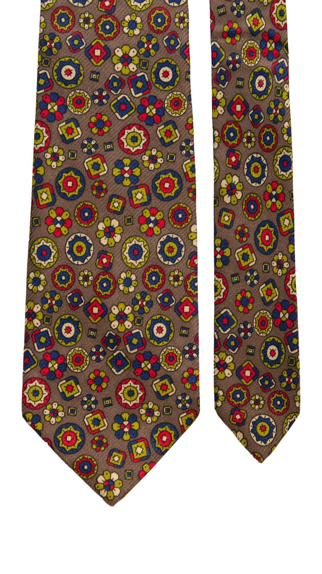Cravatta Vintage di Seta Jacquard Tortora Fantasia Multicolor CV1024 Made in Italy Graffeo Cravatte Pala
