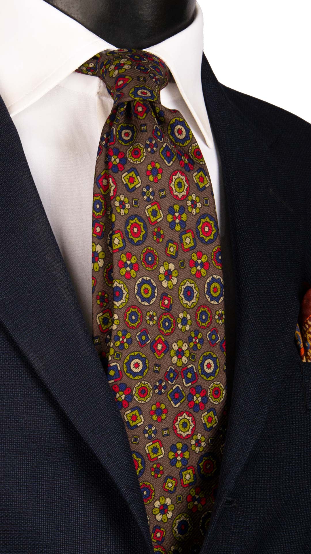 Cravatta Vintage di Seta Jacquard Tortora Fantasia Multicolor CV1024 Made in Italy Graffeo Cravatte