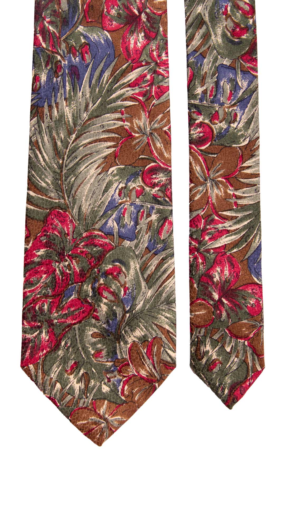 Cravatta Vintage di Seta Jacquard Verde a Fiori Multicolor CV1009 Made in Italy Graffeo Cravatte Pala
