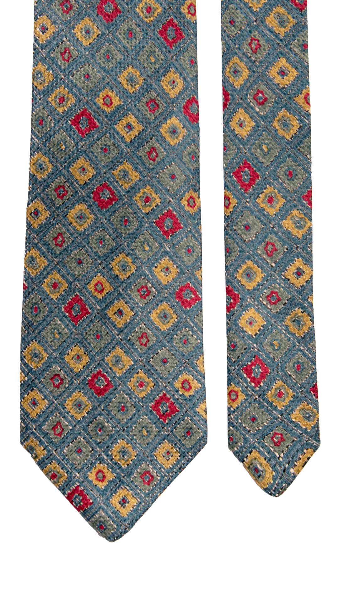 Cravatta Vintage di Seta Jacquard Verde Acqua Fantasia Multicolor CV941 Made in Italy Graffeo Cravatte Pala