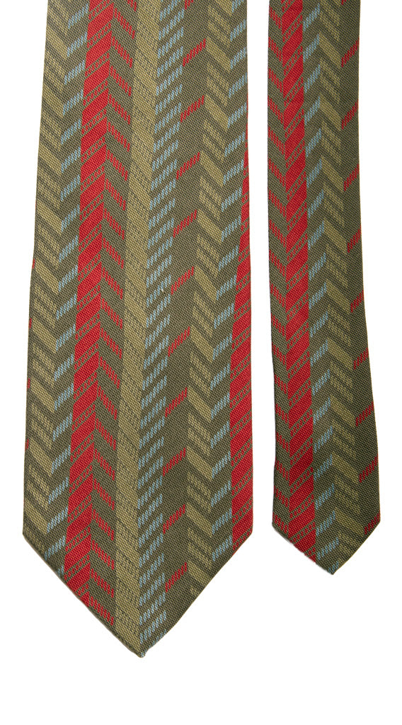 Cravatta Vintage di Seta Jacquard Verde Fantasia Celeste Verde Rossa Made in Italy Graffeo Cravatte