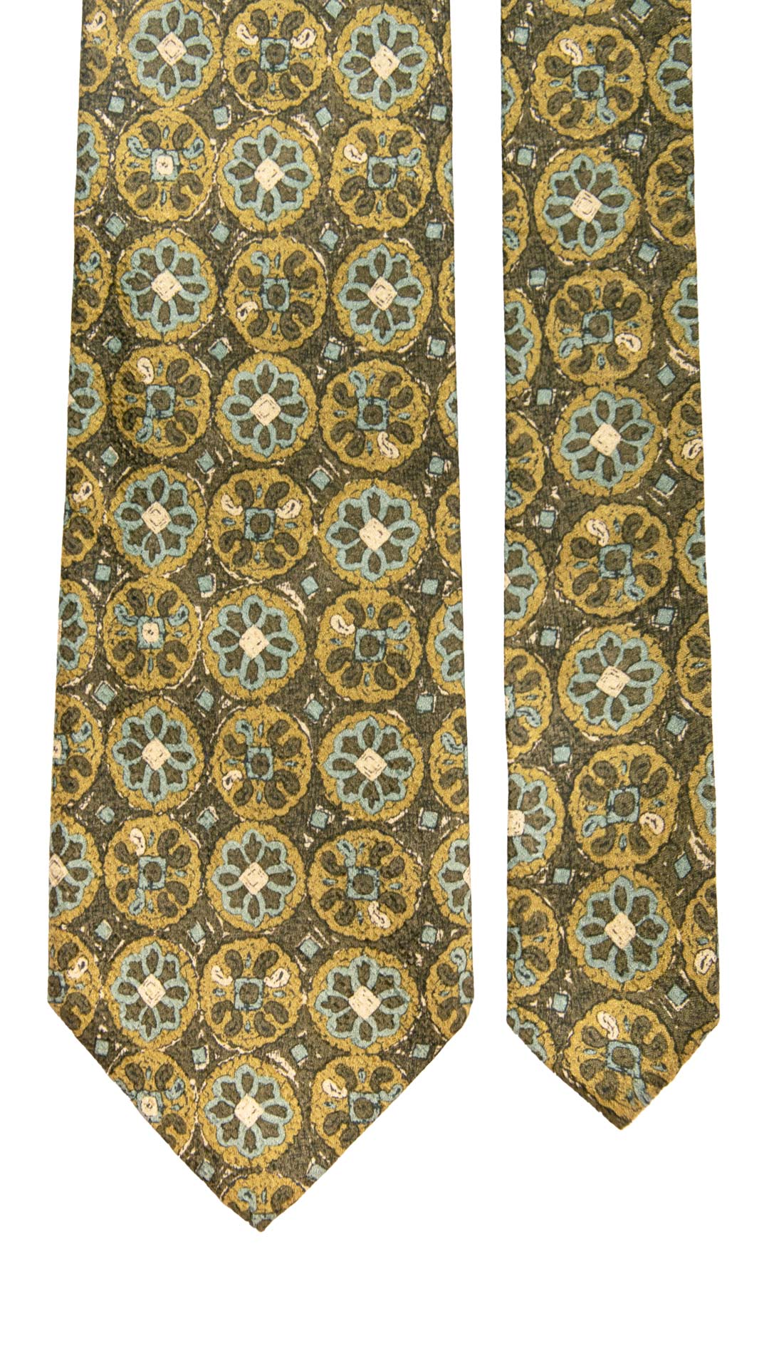 Cravatta Vintage di Seta Jacquard Verde Fantasia Multicolor CV913 Made in Italy Graffeo Cravatte Pala