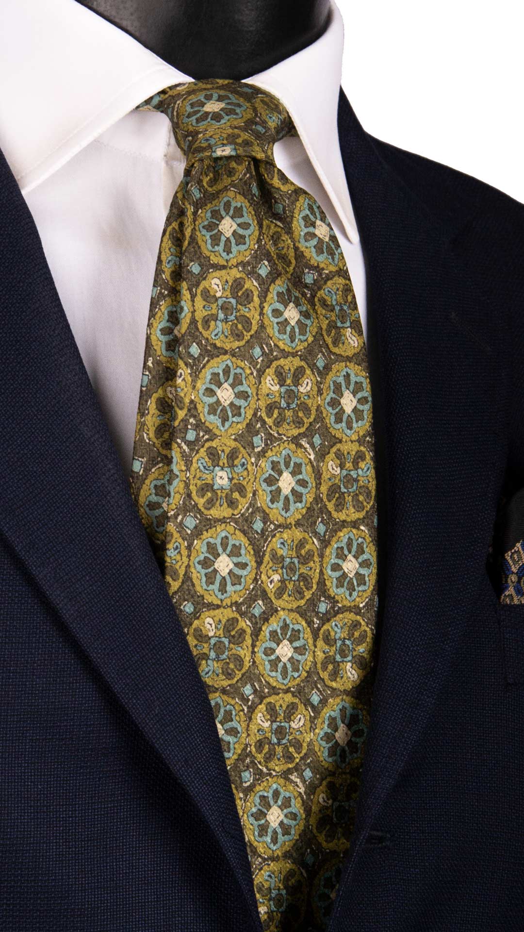Cravatta Vintage di Seta Jacquard Verde Fantasia Multicolor CV913 Made in Italy Graffeo Cravatte
