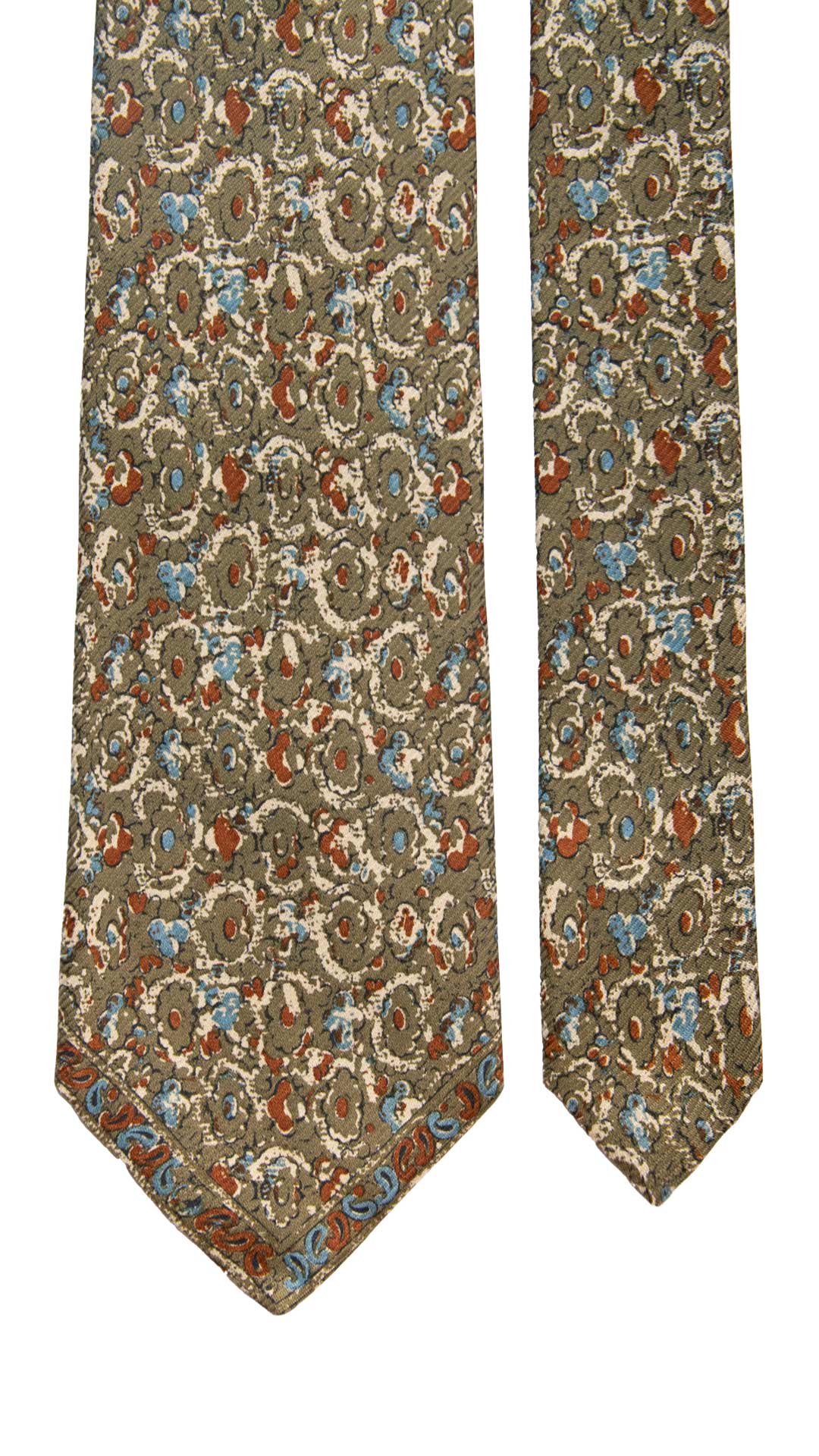 Cravatta Vintage di Seta Jacquard Verde Fantasia Multicolor CV984 Made in Italy Graffeo Cravatte Pala