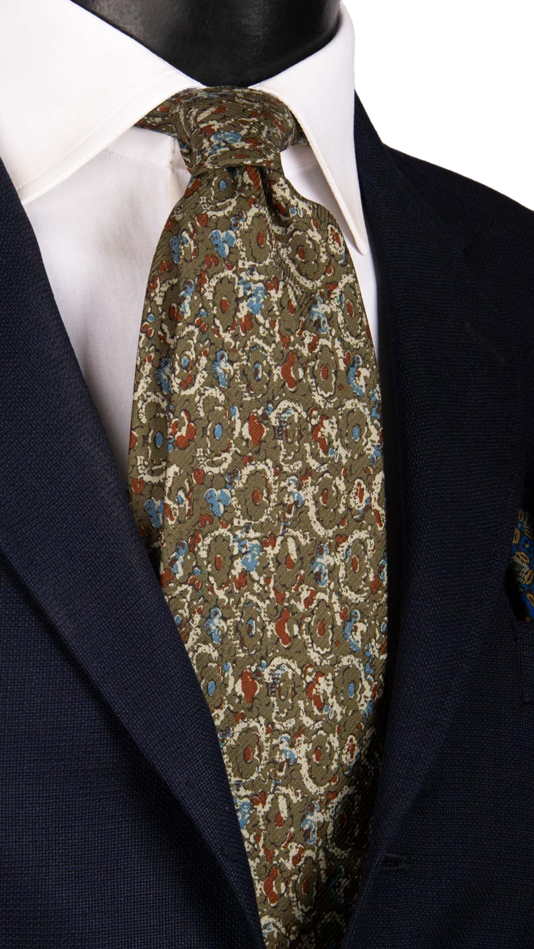 Cravatta Vintage di Seta Jacquard Verde Fantasia Multicolor CV984 Made in Italy Graffeo Cravatte