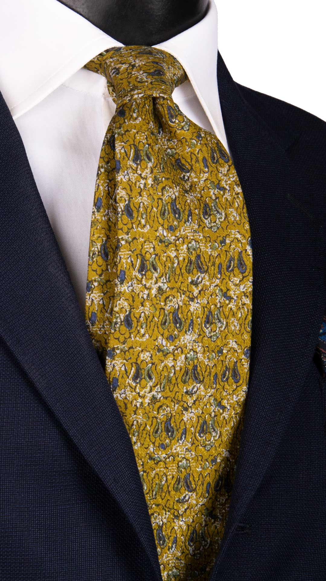 Cravatta Vintage di Seta Jacquard Verde Oliva Fantasia Multicolor CV972 Made in Italy Graffeo Cravatte
