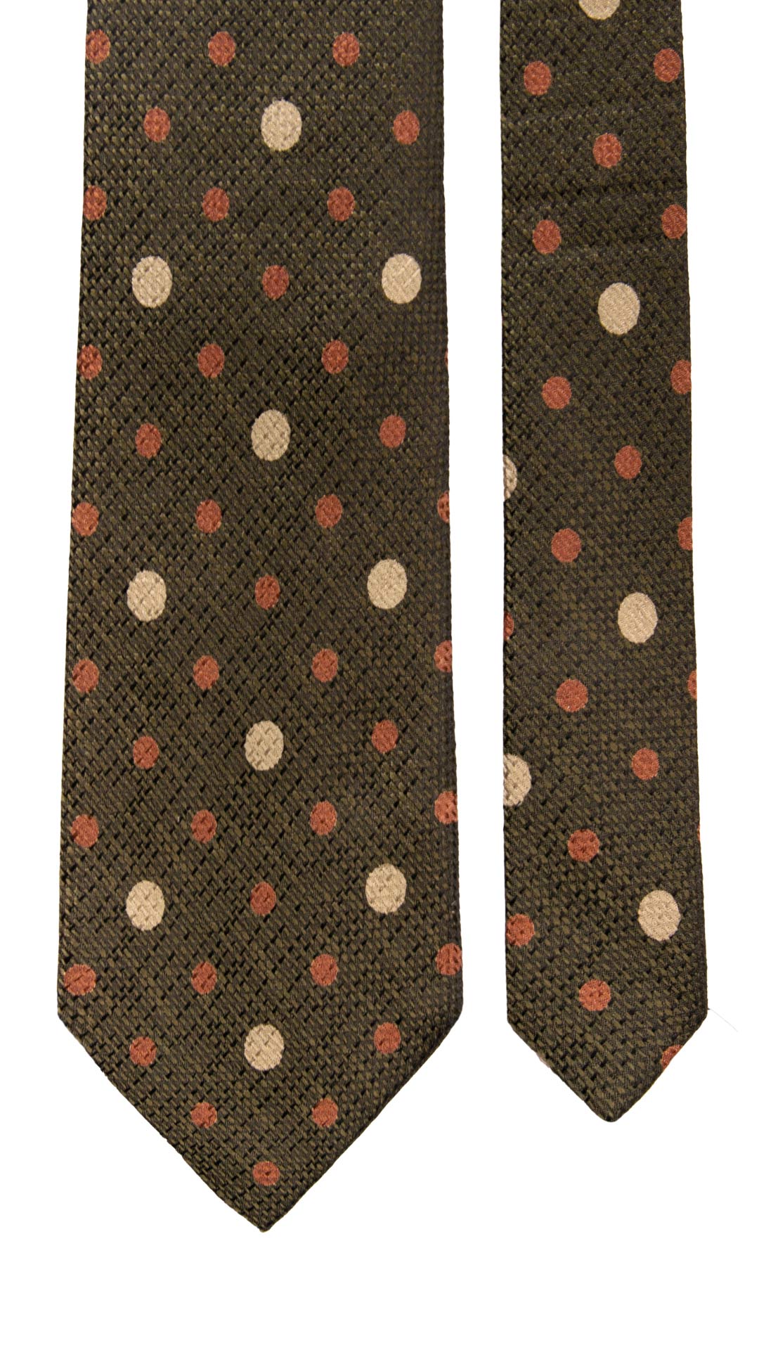 Cravatta Vintage di Seta Jacquard Verde a Pois Rosa Avorio CV1125 Made in Italy Graffeo Cravatte Pala