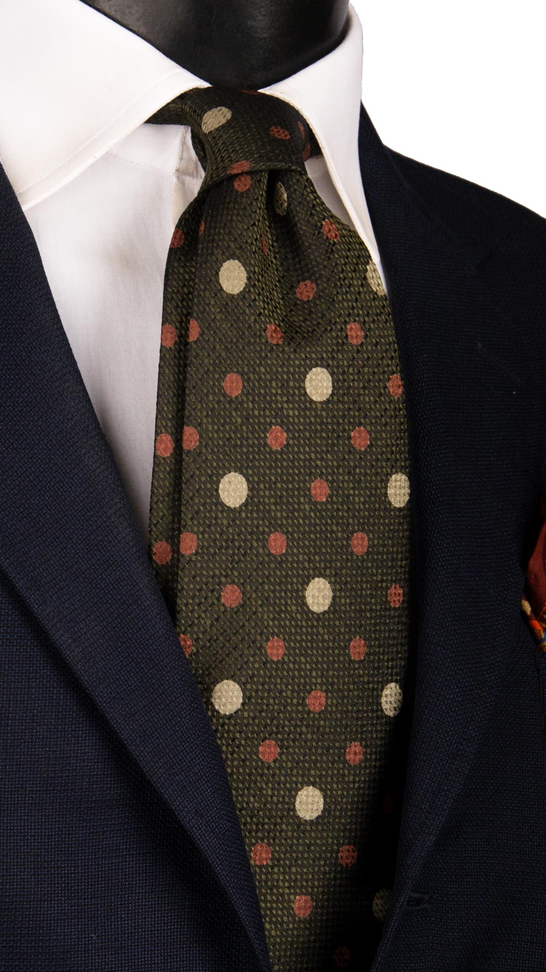 Cravatta Vintage di Seta Jacquard Verde a Pois Rosa Avorio CV1125 Made in Italy Graffeo Cravatte