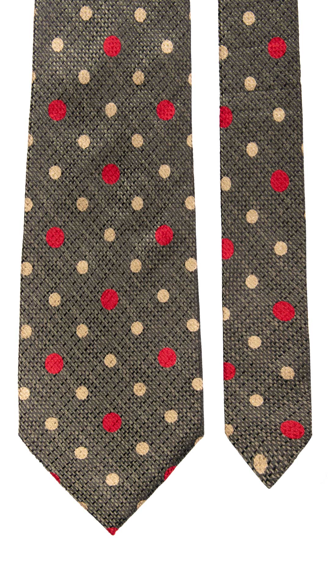 Cravatta Vintage di Seta Jacquard Verde a Pois Rosso Giallo Oro CV1121 Made in Italy Graffeo Cravatte Pala