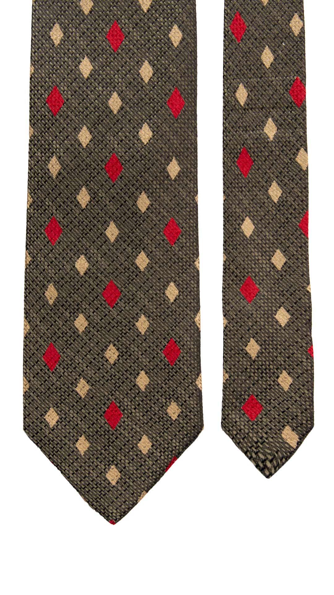 Cravatta Vintage di Seta Jacquard Verde a Rombi Color Corda Rosso CV1139 Made in Italy Graffeo Cravatte Pala
