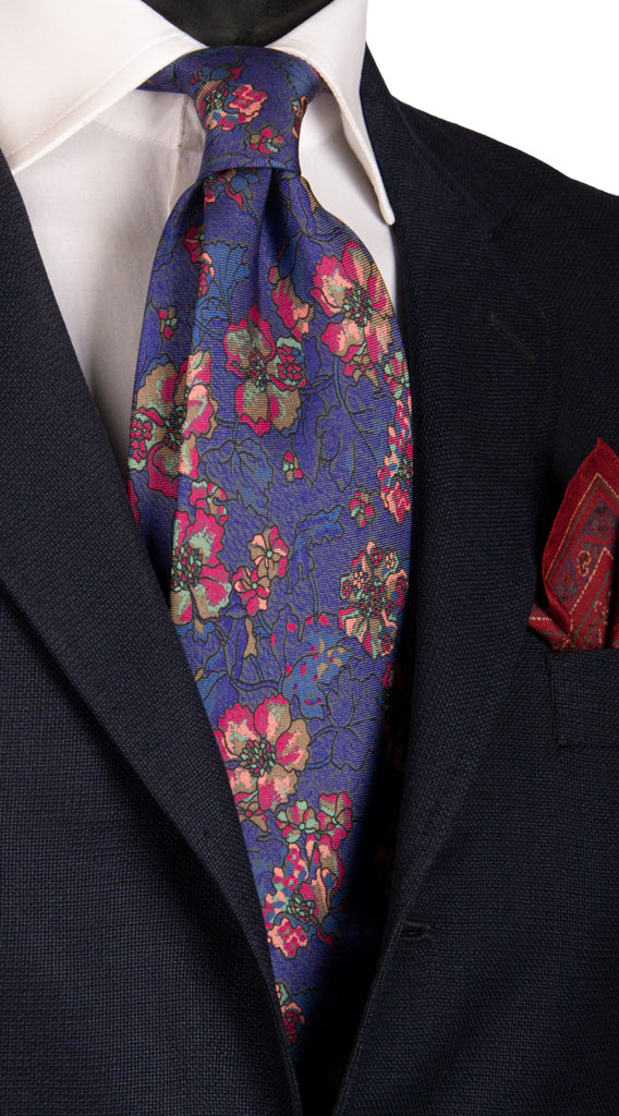 Cravatta Vintage di Seta Jacquard Viola a Fiori Multicolor Made in Italy Graffeo Cravatte