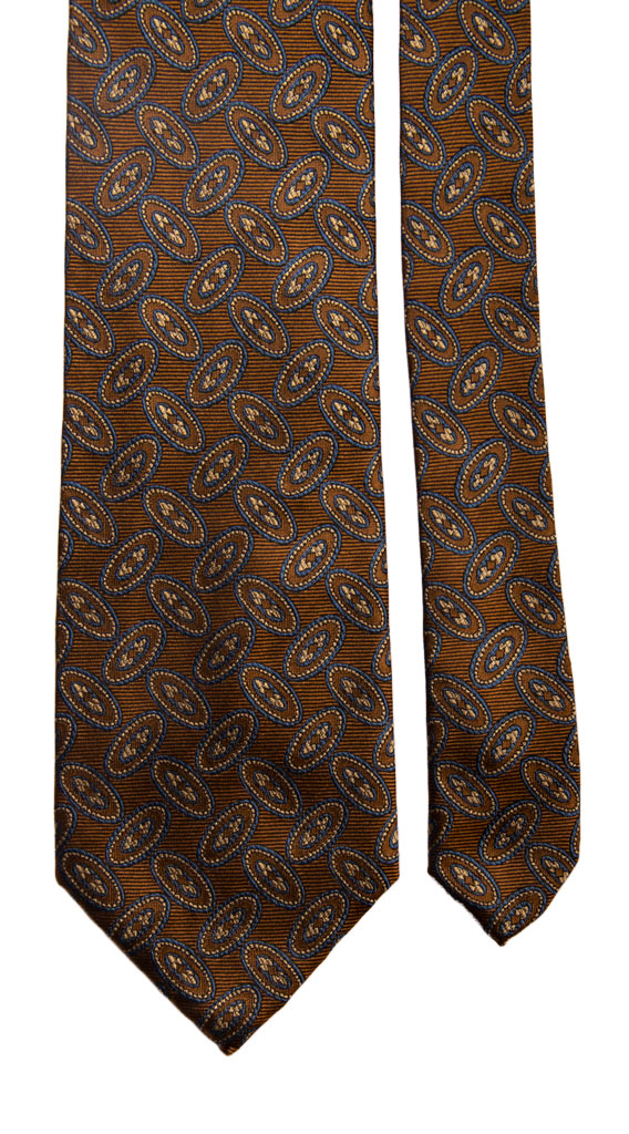Cravatta Vintage di Seta Marrone Fantasia Beige Blu Avio Made in Italy Graffeo Cravatte Pala