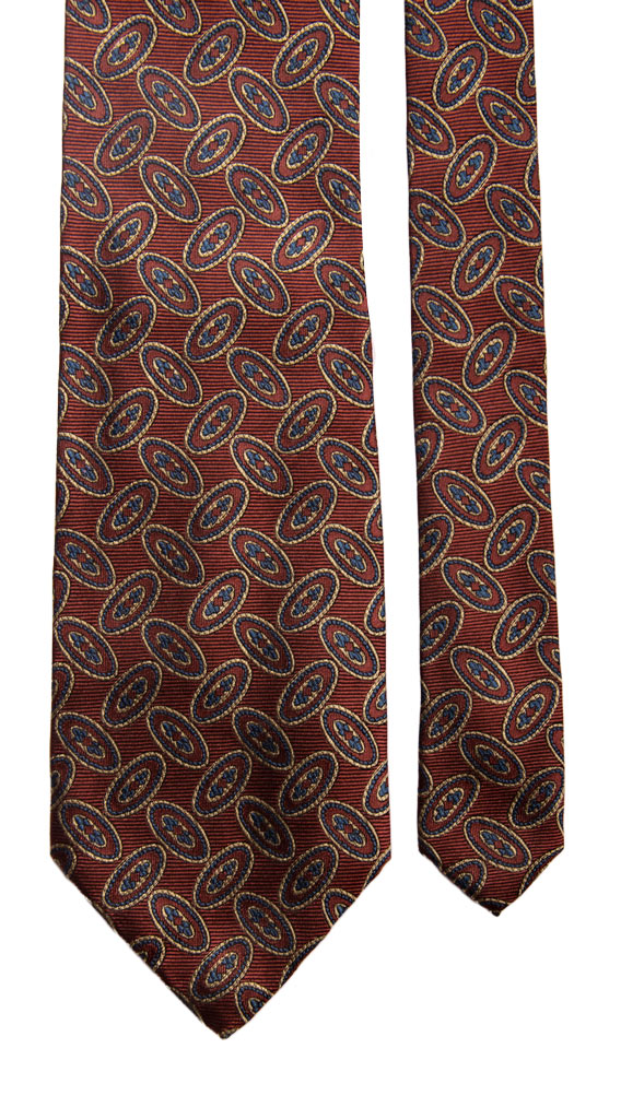 Cravatta Vintage di Seta Rosso Fragola Fantasia Beige Blu Avio Made in Italy Graffeo Cravatte Pala