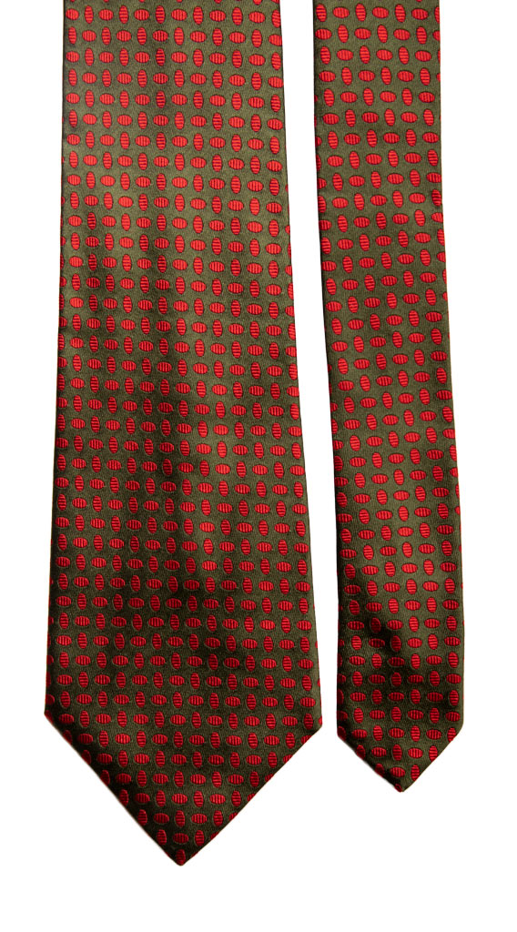 Cravatta Vintage di Seta Verde Bottiglia Fantasia Rosso Made in Italy Graffeo Cravatte Pala