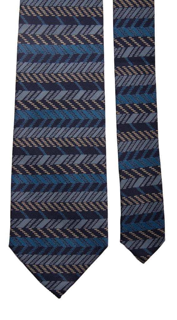 Cravatta Vintage di Seta Jacquard Blu Fantasia Azzurro Grigio Bluette Made in Italy Graffeo Cravatte Pala