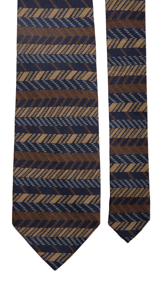 Cravatta Vintage di Seta Jacquard Blu Fantasia Marrone Beige Azzurro Made in Italy Graffeo Cravatte Pala