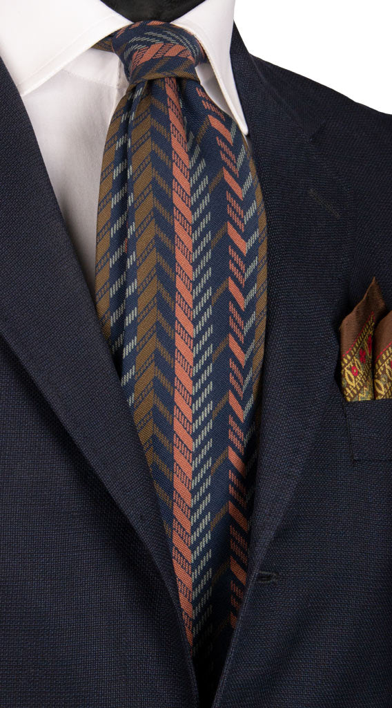 Cravatta Vintage di Seta Jacquard Blu Fantasia Multicolor Made in Italy graffeo Cravatte