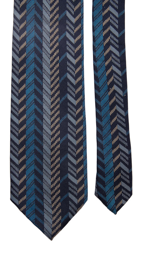 Cravatta Vintage di Seta Jacquard Blu Fantasia Multicolor Made in italy Graffeo Cravatte Pala