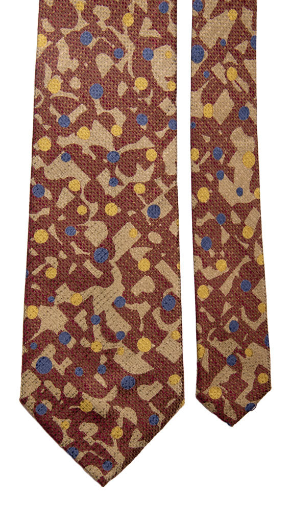Cravatta Vintage di Seta Jacquard Rossa Fantasia Color Corda Bluette Giallo Made in italy Graffeo Cravatte Pala
