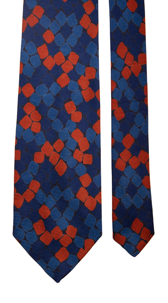 Cravatta Vintage in Saia di Seta Blu Fantasia Blu Ruggine Made in Italy Graffeo Cravatte Pala