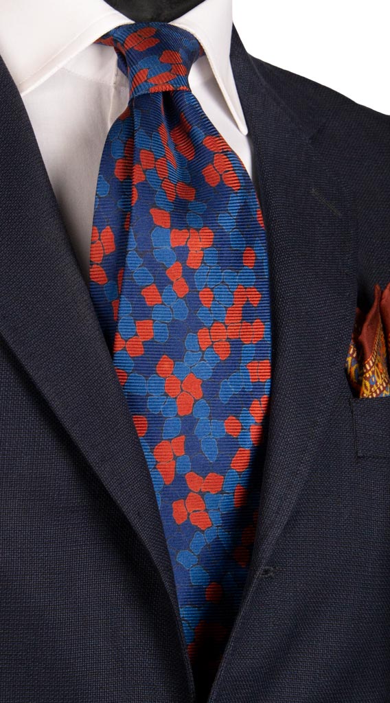 Cravatta Vintage in Saia di Seta Blu Fantasia Blu Ruggine Made in Italy Graffeo Cravatte