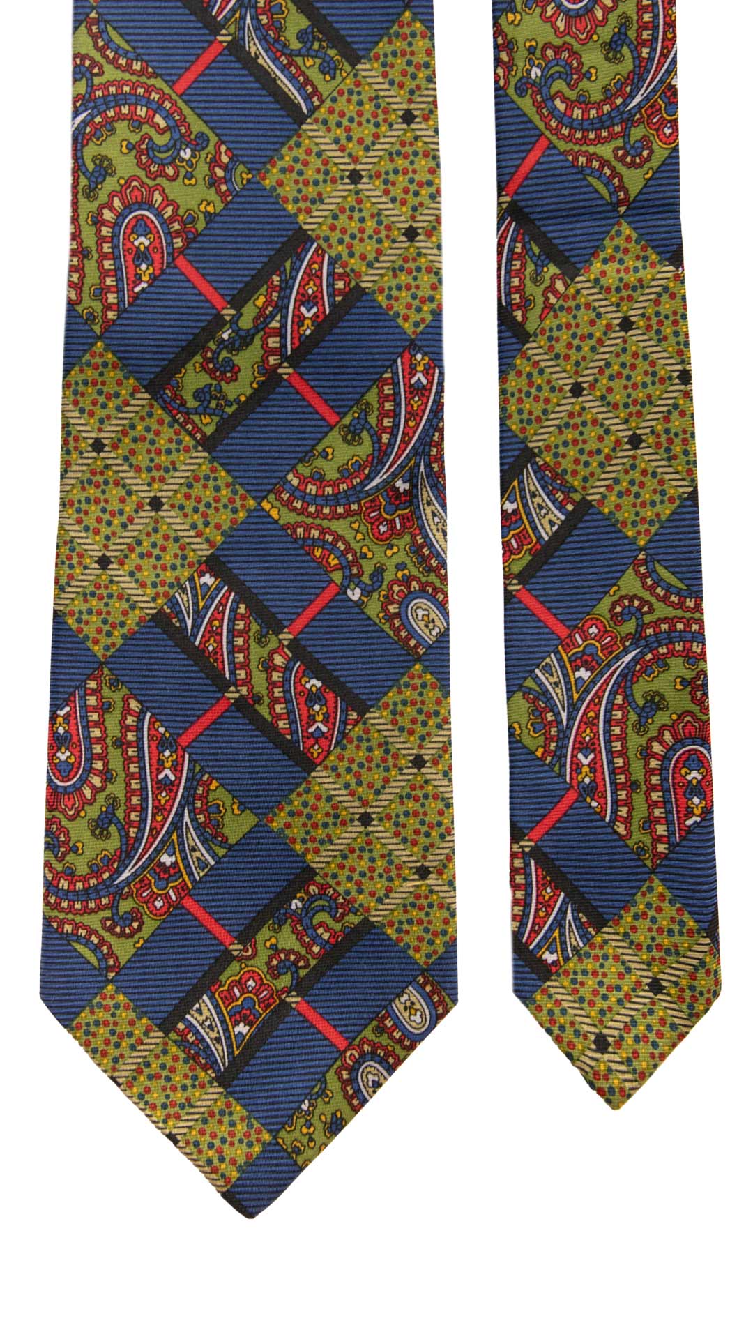 Cravatta Vintage in Saia di Seta Blu Fantasia Multicolor CV1084 Made in Italy Graffeo Cravatte Pala