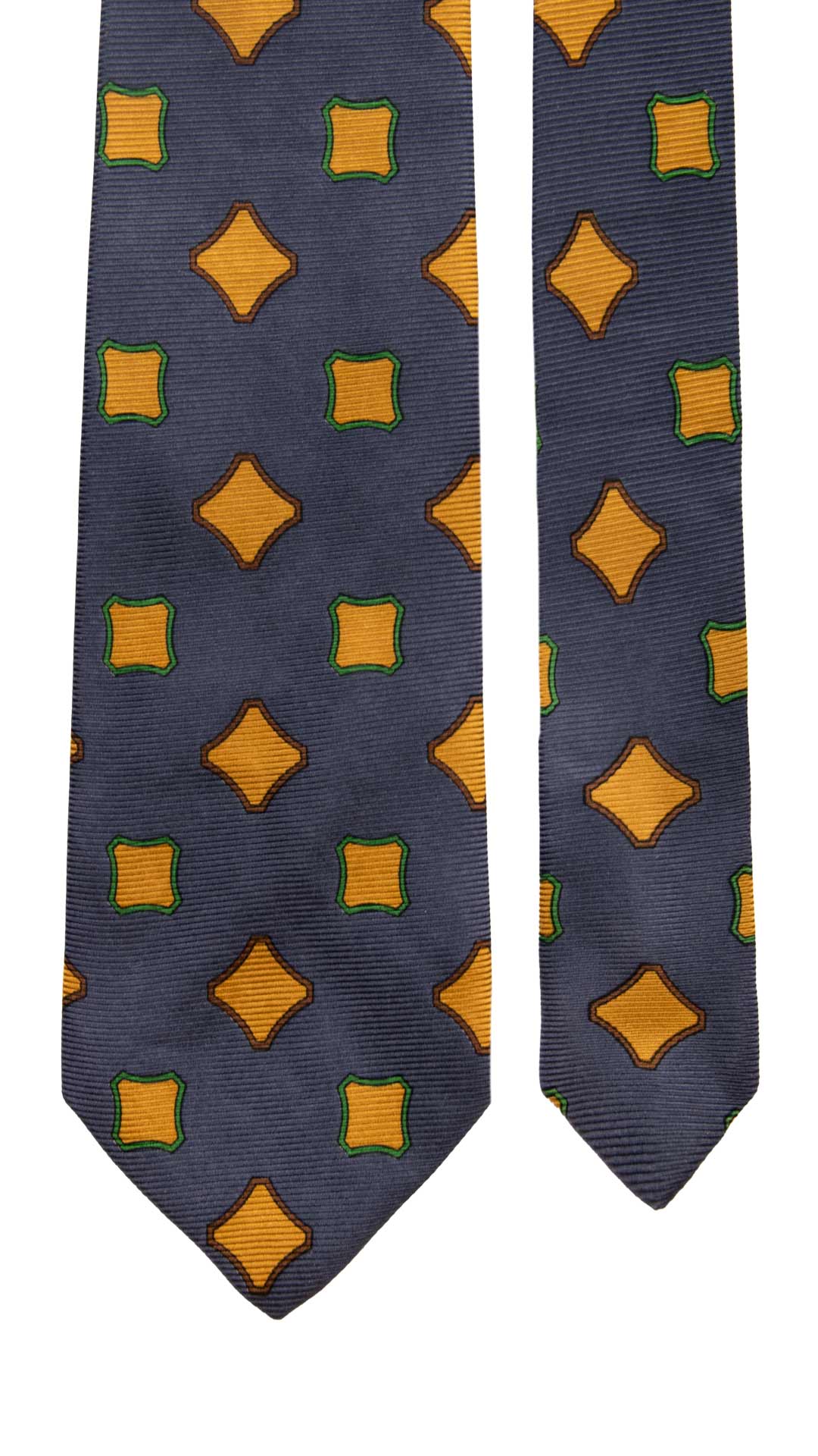 Cravatta Vintage in Saia di Seta Blu Fantasia Senape Verde Marrone CV1058 Made in Italy Graffeo Cravatte Pala