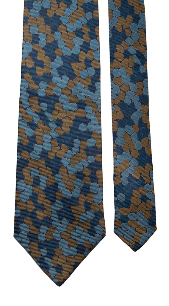 Cravatta Vintage in Saia di Seta Blu Fantasia Verde Celeste Made in Italy Graffeo Cravatte Pala