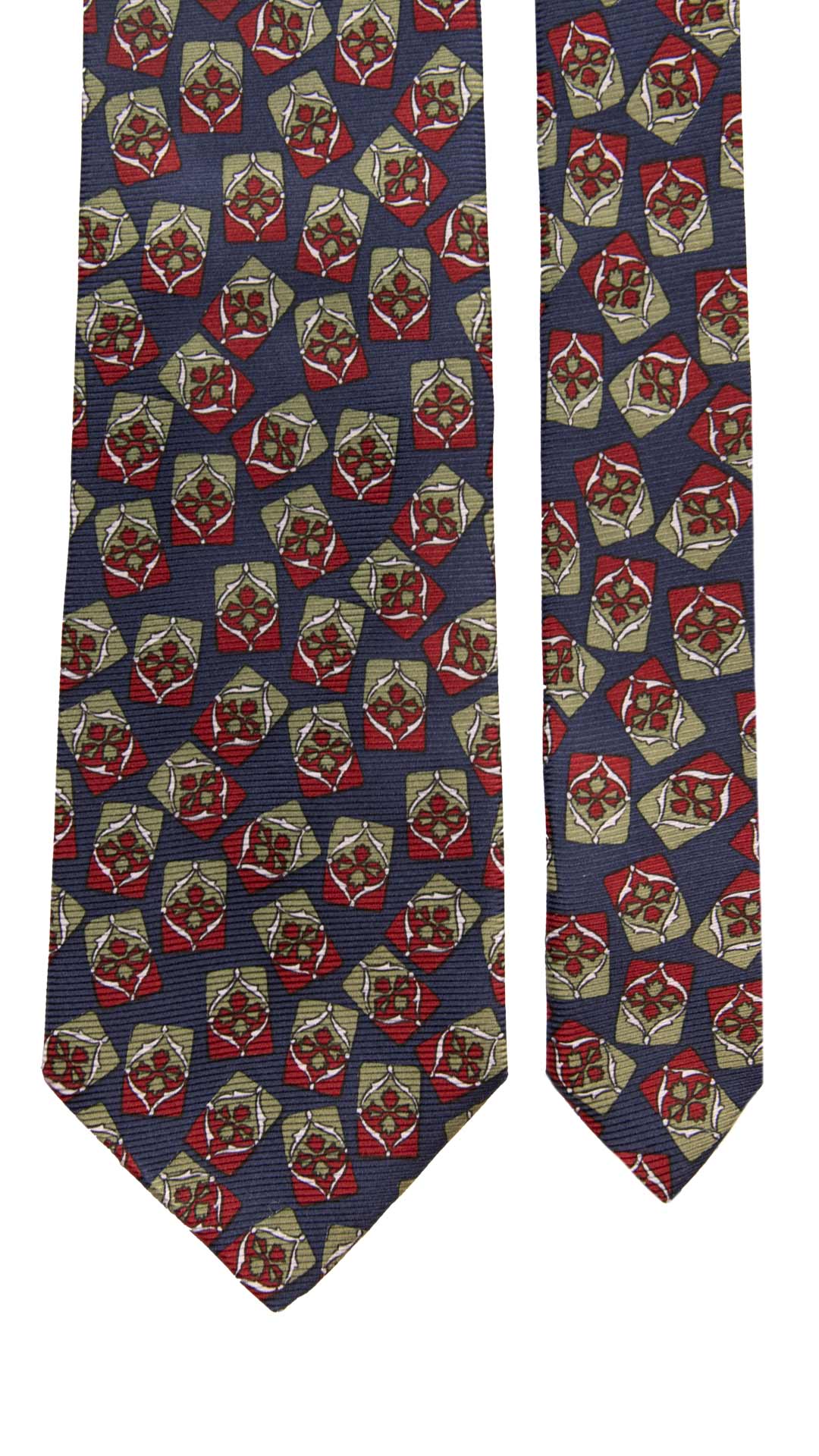 Cravatta Vintage in Saia di Seta Blu Fantasia Verde Rosso CV953 Made in Italy Graffeo Cravatte Pala