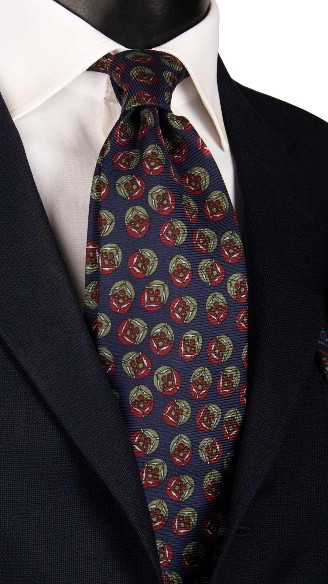 Cravatta Vintage in Saia di Seta Blu Fantasia Verde Rosso CV964 Made in Italy Graffeo Cravatte
