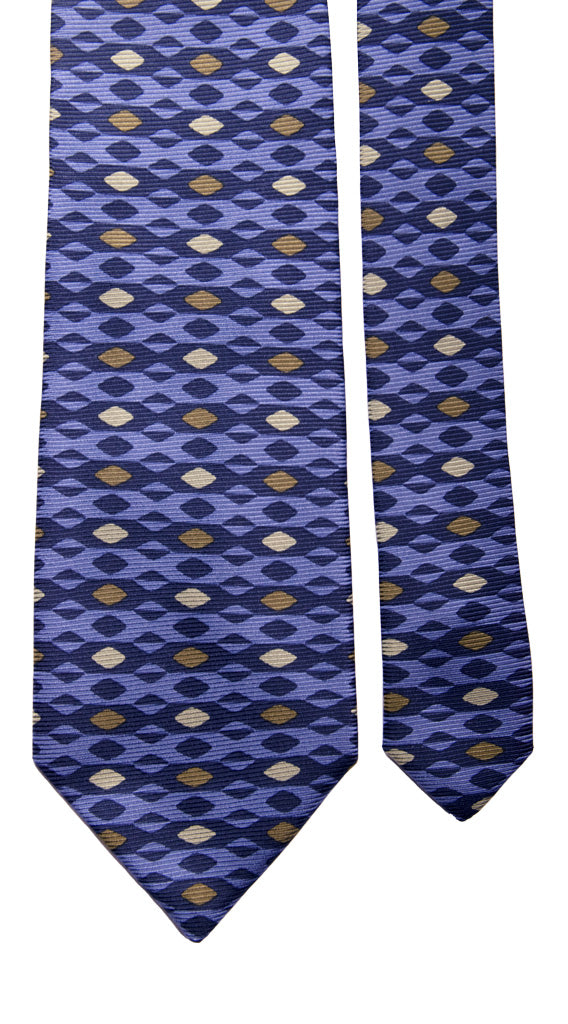 Cravatta Vintage in Saia di Seta Blu Lilla Fantasia Verde Made in Italy Graffeo Cravatte Pala