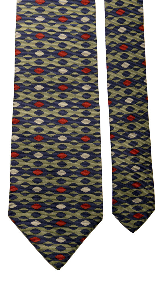 Cravatta Vintage in Saia di Seta Blu Verde Fantasia Rossa Made in Italy graffeo Cravatte Pala
