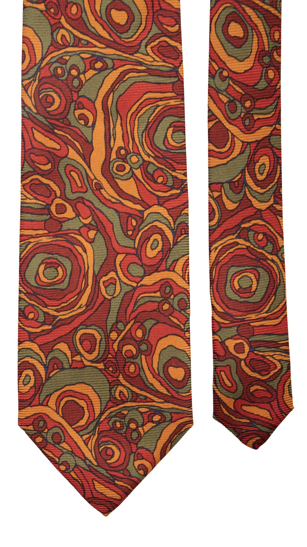 Cravatta Vintage in Saia di Seta Fantasia Verde Bordeaux Arancione CV770 Pala