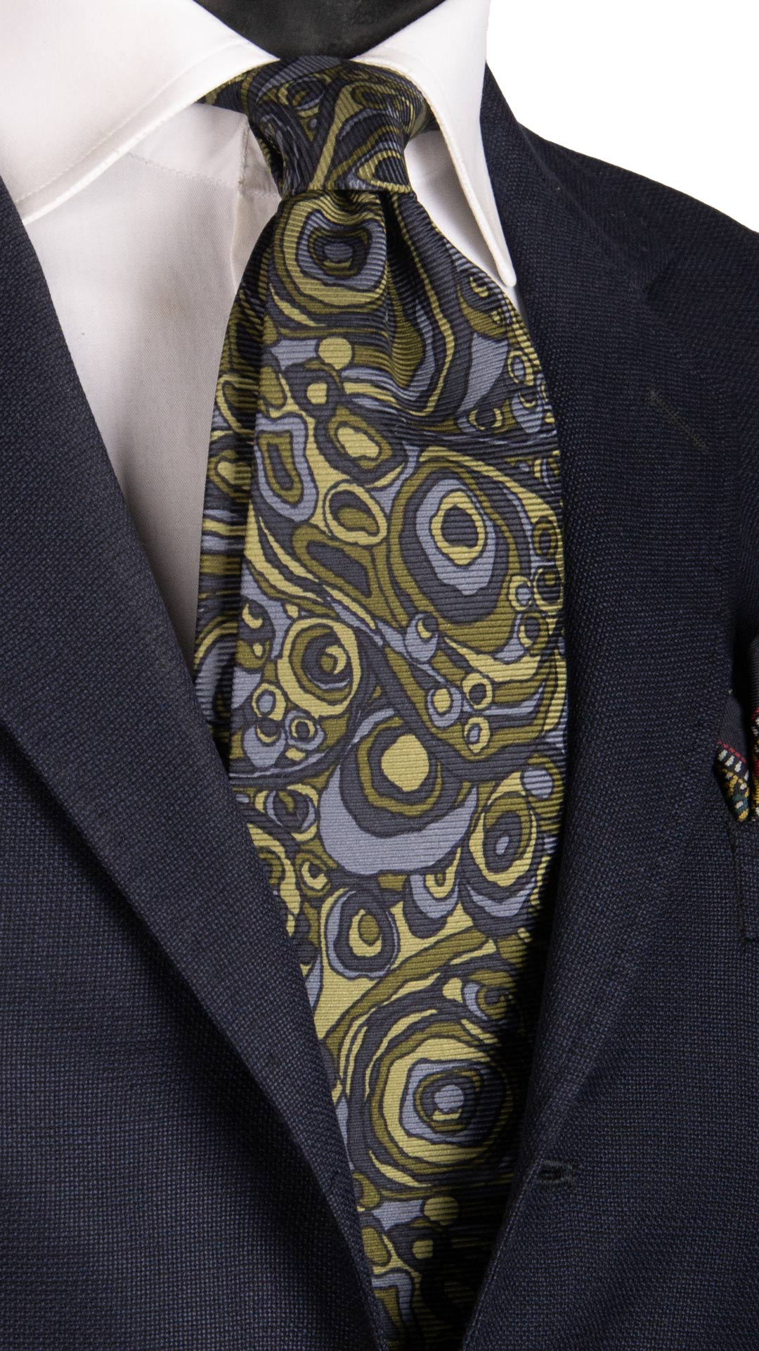 Cravatta Vintage in Saia di Seta Fantasia Verde Ceruleo Blu CV772 MAde in Italy Graffeo Cravatte