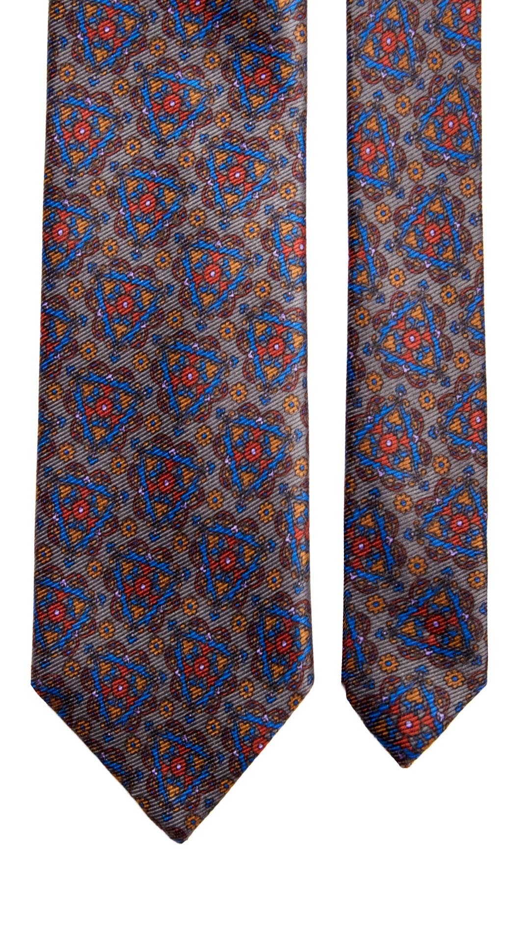 Cravatta Vintage in Saia di Seta Grigia Scura Fantasia Multicolor Made in italy Graffeo Cravatte Pala