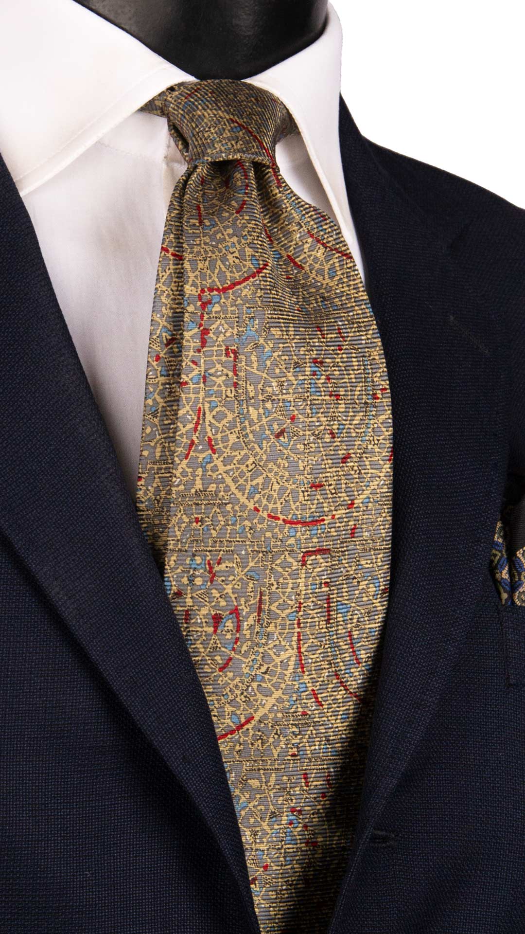Cravatta Vintage in Saia di Seta Grigio Fantasia Avorio Bordeaux Celeste CV1148 Made in Italy Graffeo Cravatte