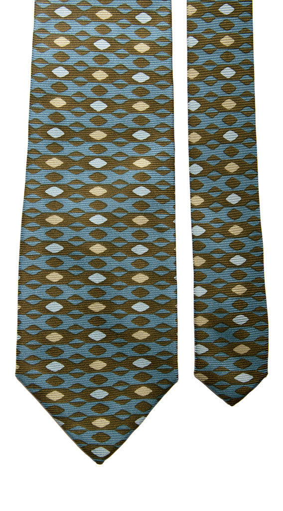 Cravatta Vintage in Saia di Seta Marrone Azzurro Fantasia Beige Celeste Made in Italy Graffeo Cravatte Pala