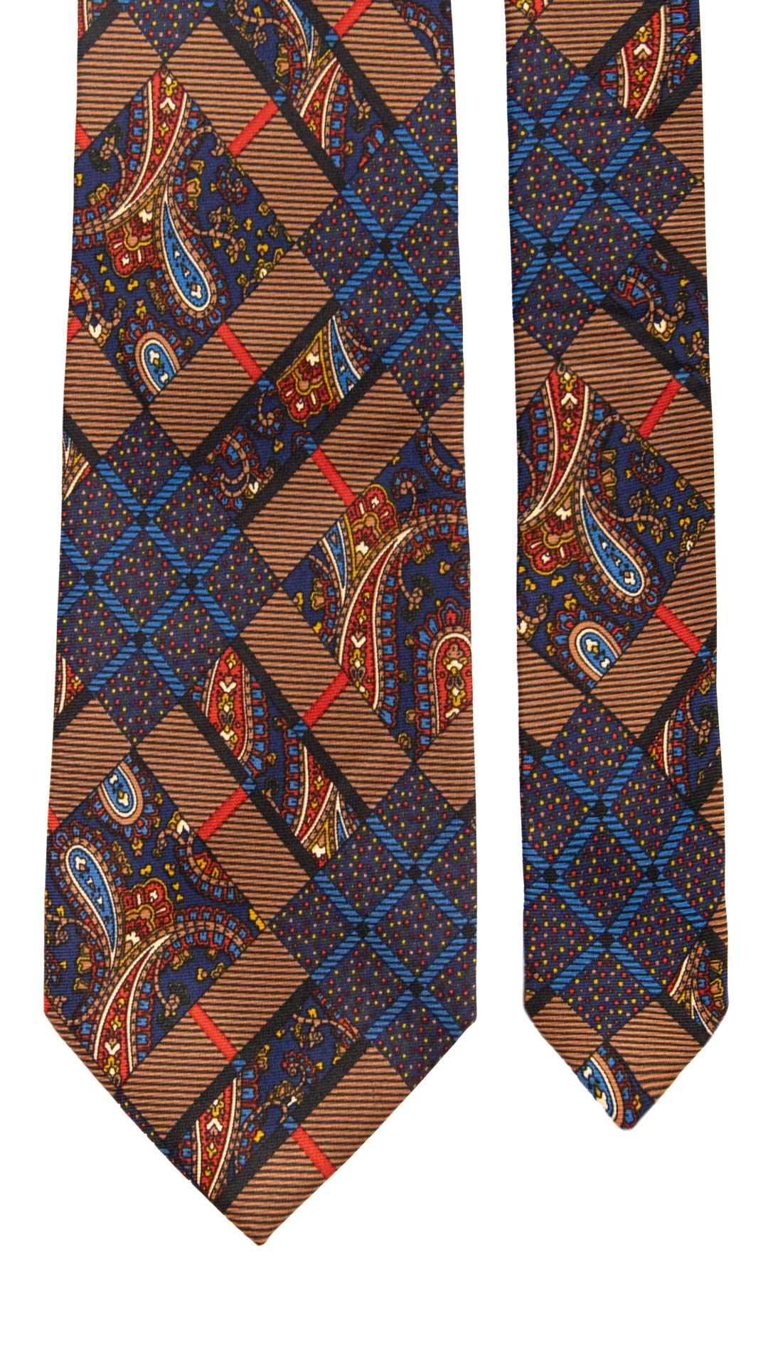 Cravatta Vintage in Saia di Seta Marrone Fantasia Multicolor CV1085 Made in Italy Graffeo Cravatte Pala