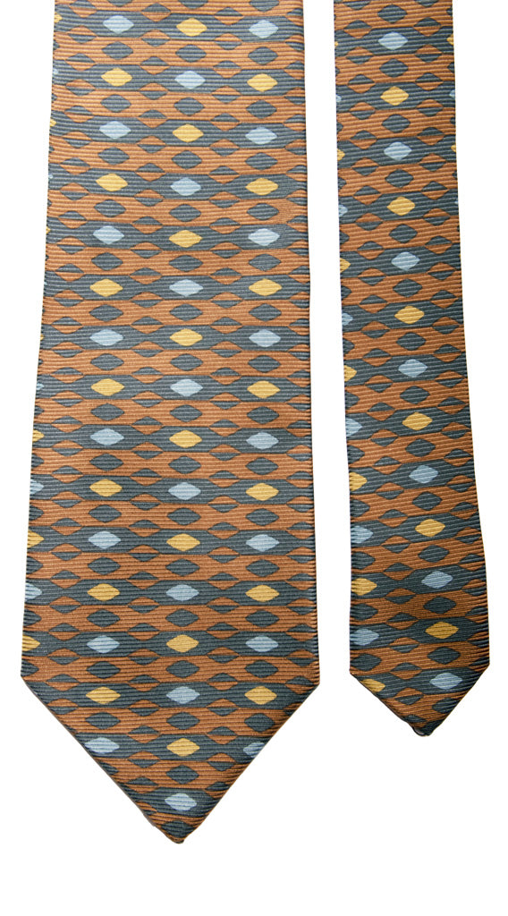 Cravatta Vintage in Saia di Seta Marrone Miele Blu Navy Fantasia Beige Celeste Made in Italy Graffeo Cravatte Pala