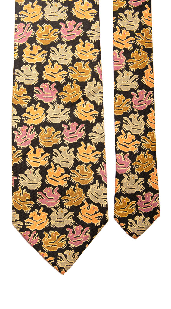 Cravatta Vintage in Saia di Seta Nera Fantasia Multicolor Made in Italy graffeo Cravatte Pala