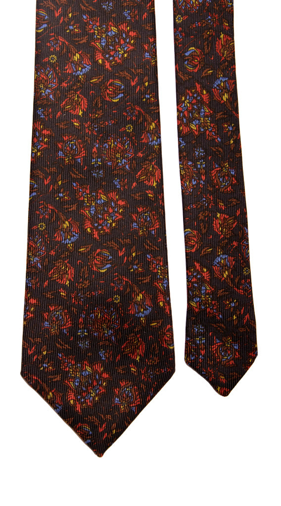Cravatta Vintage in Saia di Seta Nera a Fiori Multicolor Made in Italy Graffeo Cravatte Pala