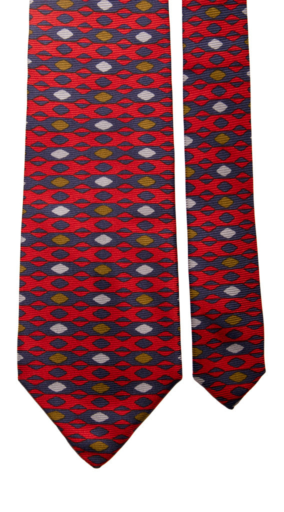 Cravatta Vintage in Saia di Seta Rossa Blu Fantasia Marrone Celeste Made in Italy graffeo Cravatte Pala