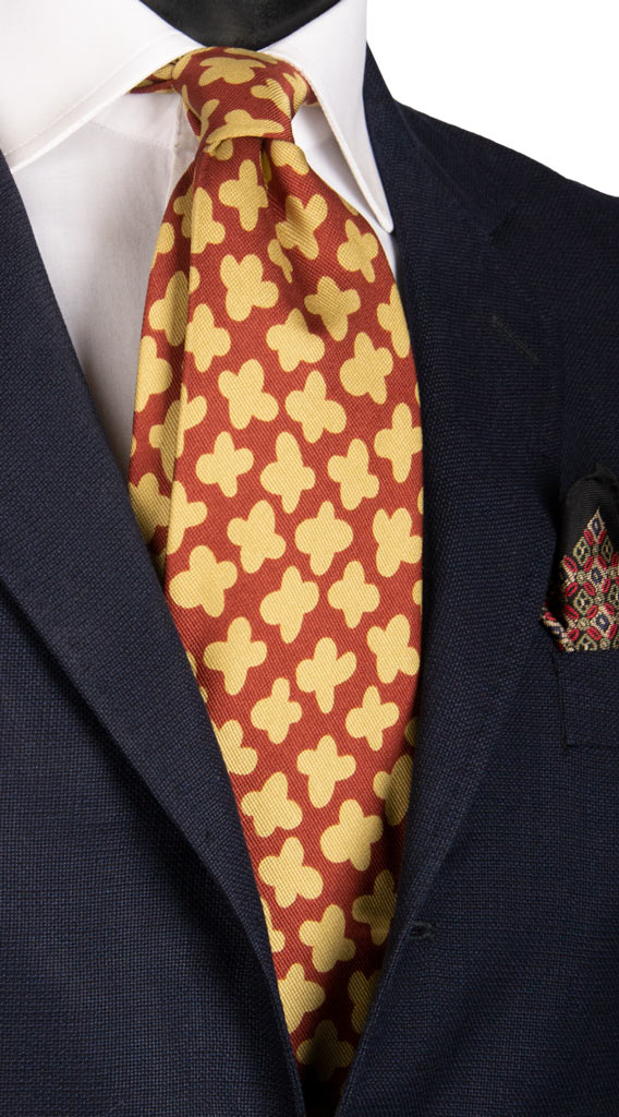 Cravatta Vintage in Saia di Seta Rossa Fantasia Color Corda Made in Italy Graffeo Cravatte