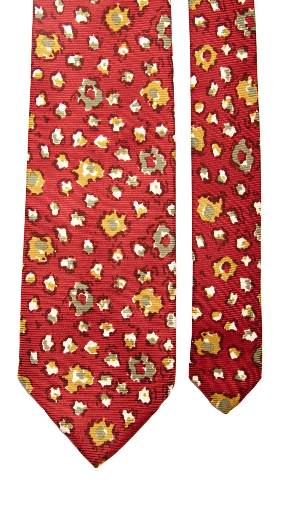 Cravatta Vintage in Saia di Seta Rosso Fragola Fantasia Multicolor Made in Italy Graffeo Cravatte Pala